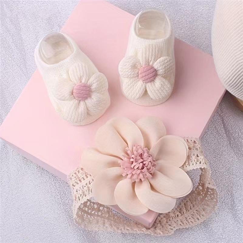Toddler Sock Set - 아기 꽃 머리끈 양말 세트, 아동