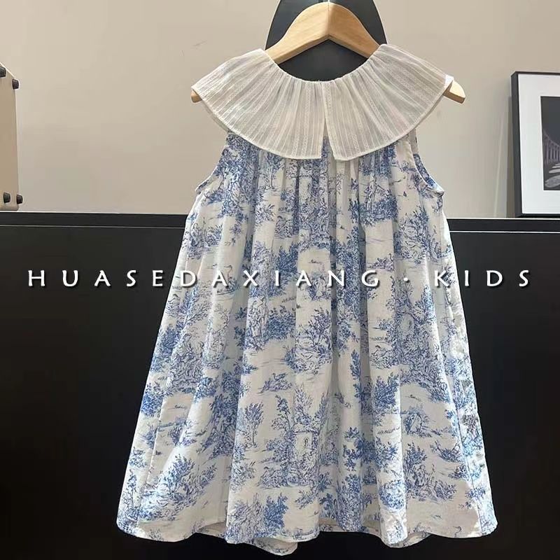 Baby Girl Clothing Zara - 여아용 레트로 연잎 칼라 수묵화 탱크탑