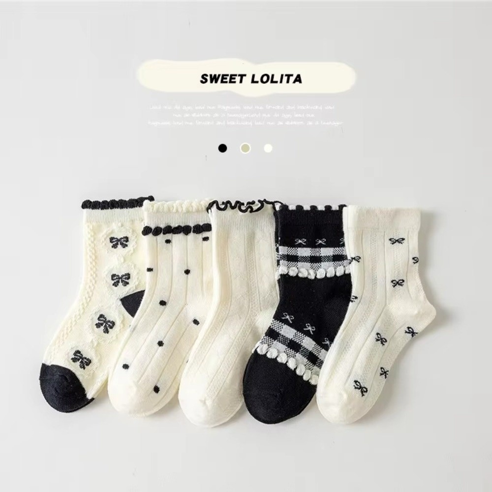 Toddler Sock Set - 5켤레 세트 면 크루삭스 물방울 무늬