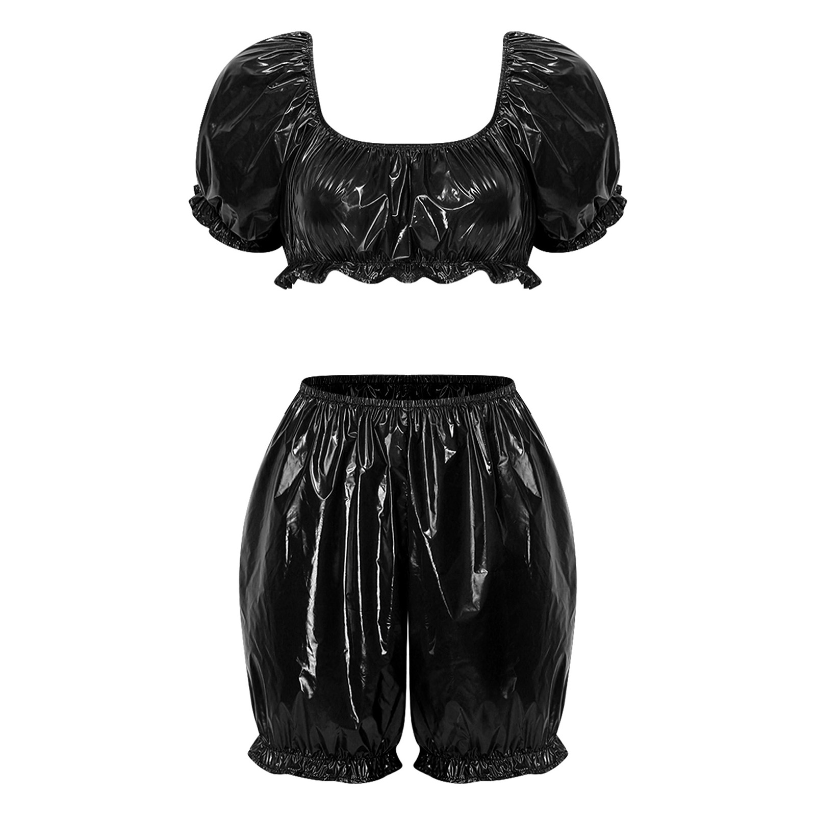 Summer Short Set - 여성용 웨트룩 PU 가죽 클럽웨어 의상,