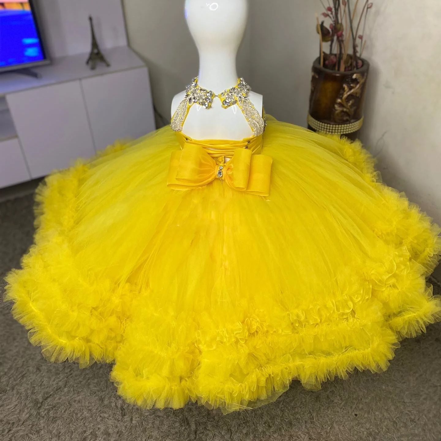 화려한 노란색 꽃의 소녀 드레스 민소매 Tulle 결혼 - Baby Clothing Yellow 리뷰 및 가격