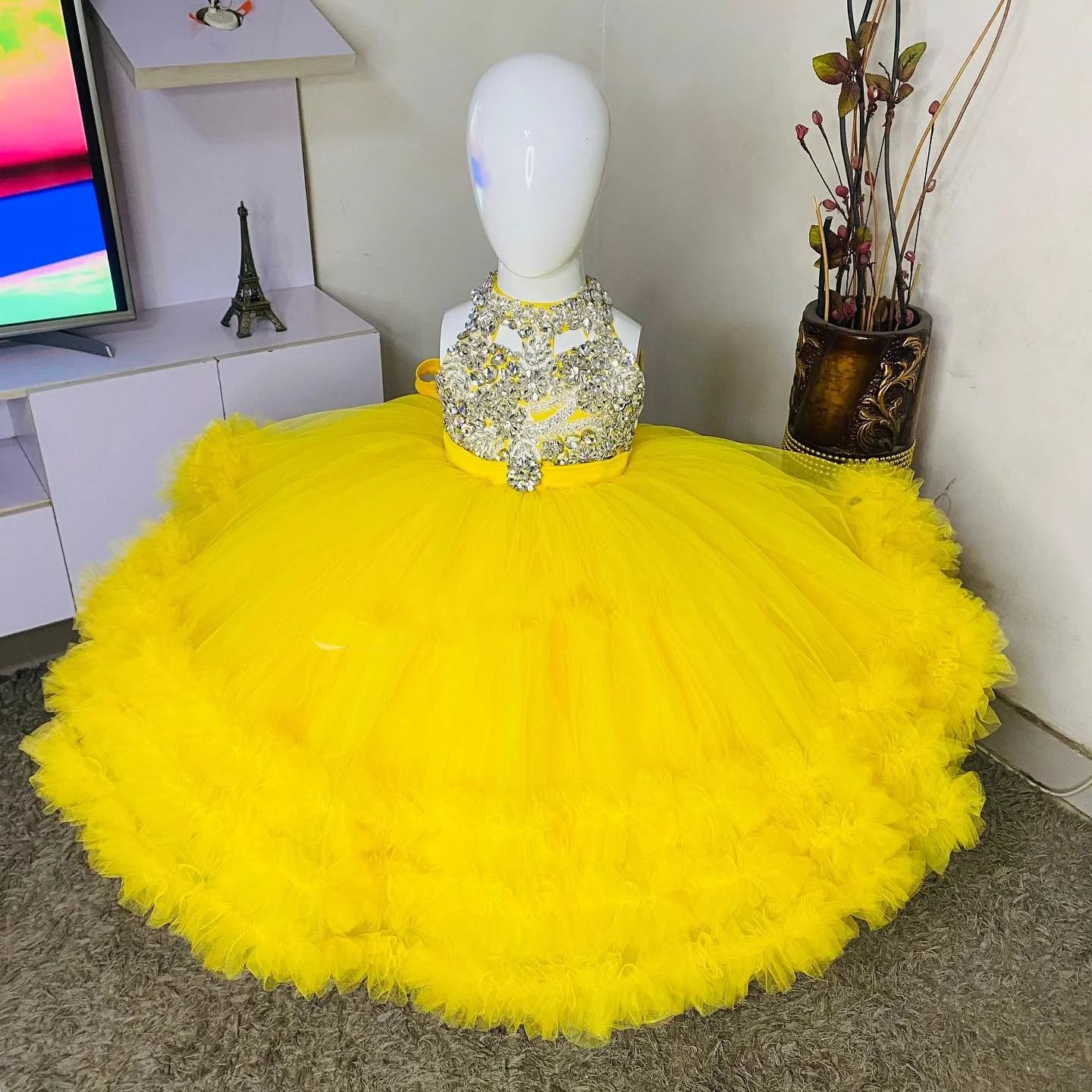 화려한 노란색 꽃의 소녀 드레스 민소매 Tulle 결혼 - Baby Clothing Yellow 리뷰 및 가격
