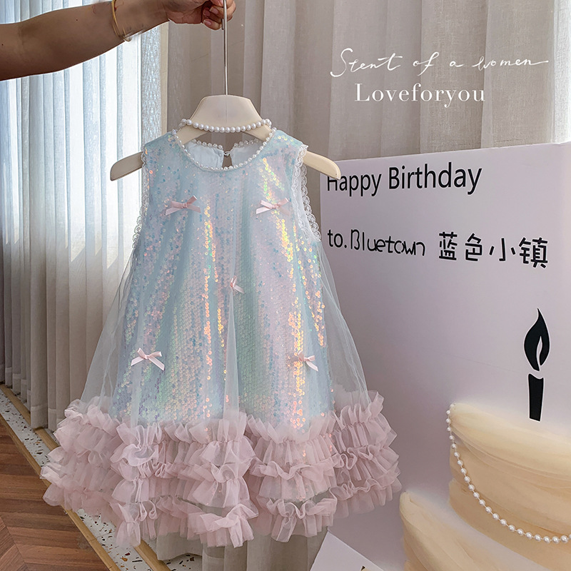 여자 드레스 여름 새로운 어린이 나비 스팽글 조끼 드레 - Baby Clothing High End 리뷰 및 가격