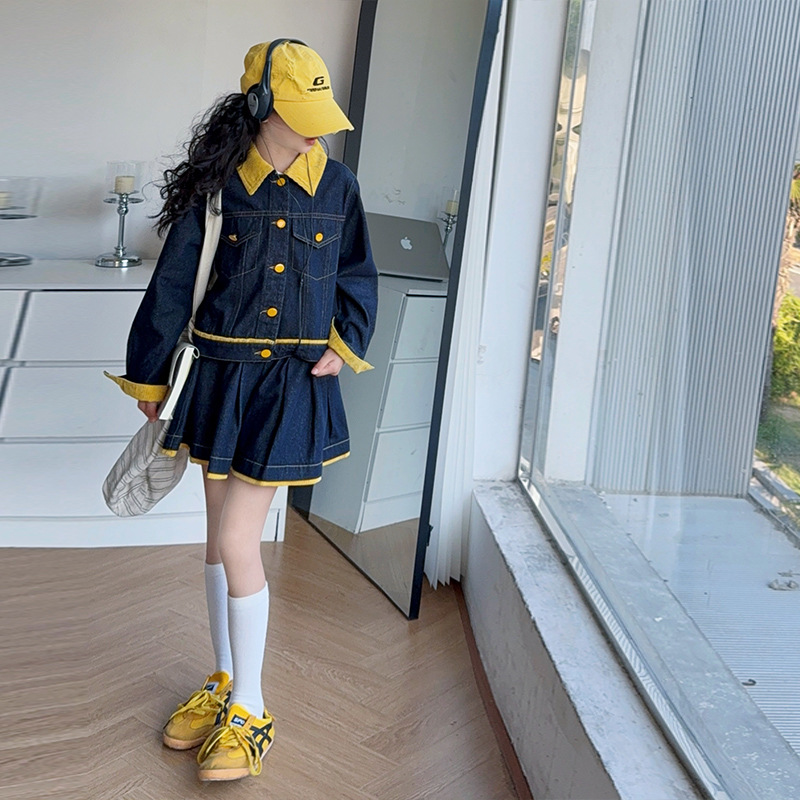 십대 소녀들을 위한 트렌디한 노란색 라펠 데님 재킷과  - Baby Clothing Yellow 리뷰 및 가격