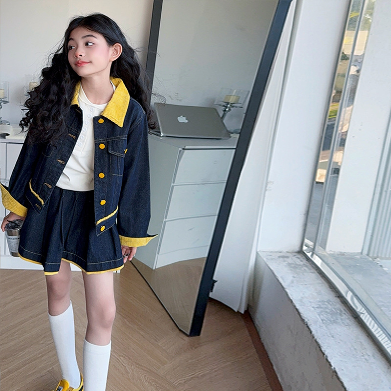 십대 소녀들을 위한 트렌디한 노란색 라펠 데님 재킷과  - Baby Clothing Yellow 리뷰 및 가격