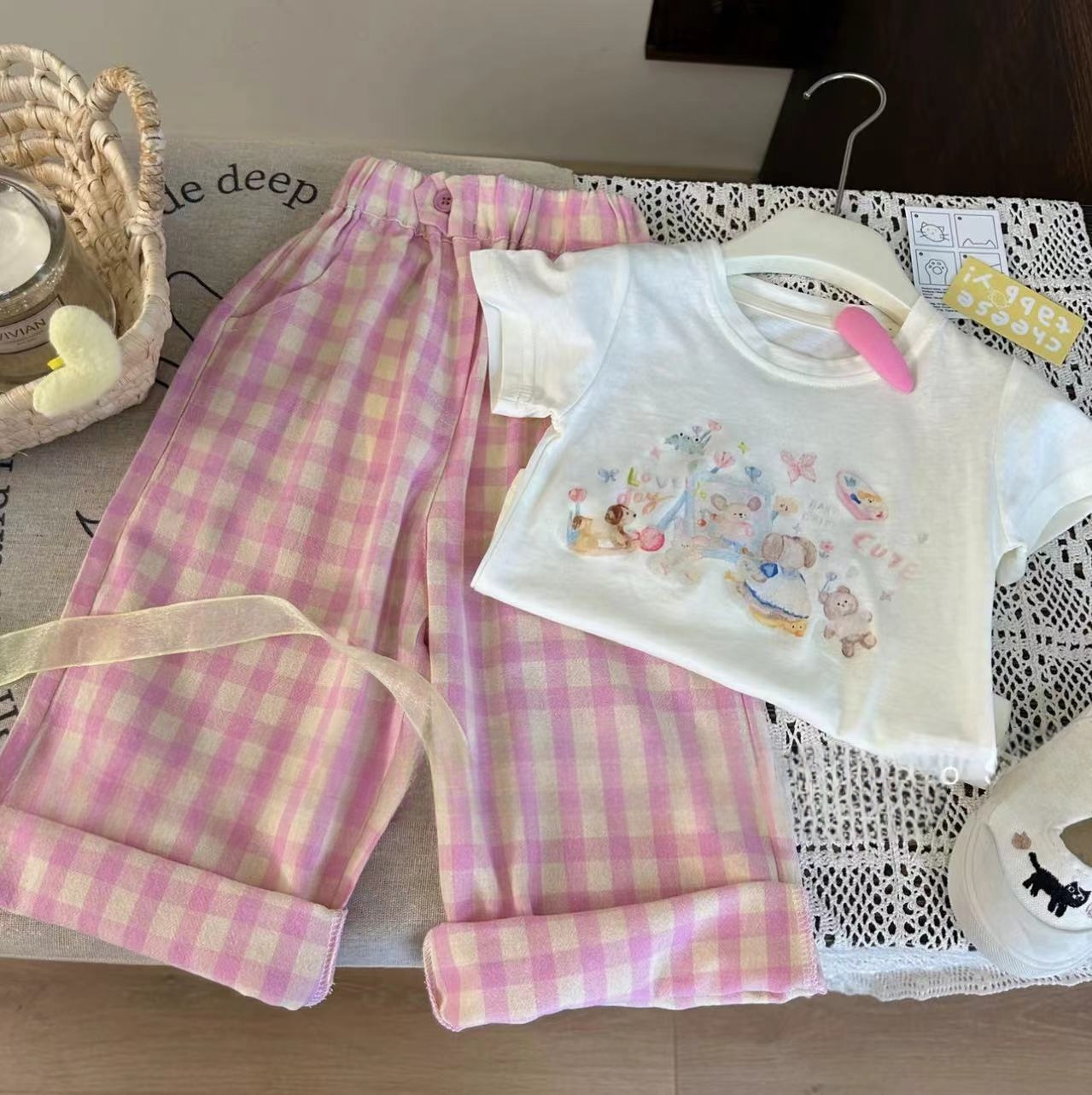 아동 의류 세트 동물 프린트 반팔 탑 + 격자 무늬 와 - Baby Girl Clothing Zara 리뷰 및 가격